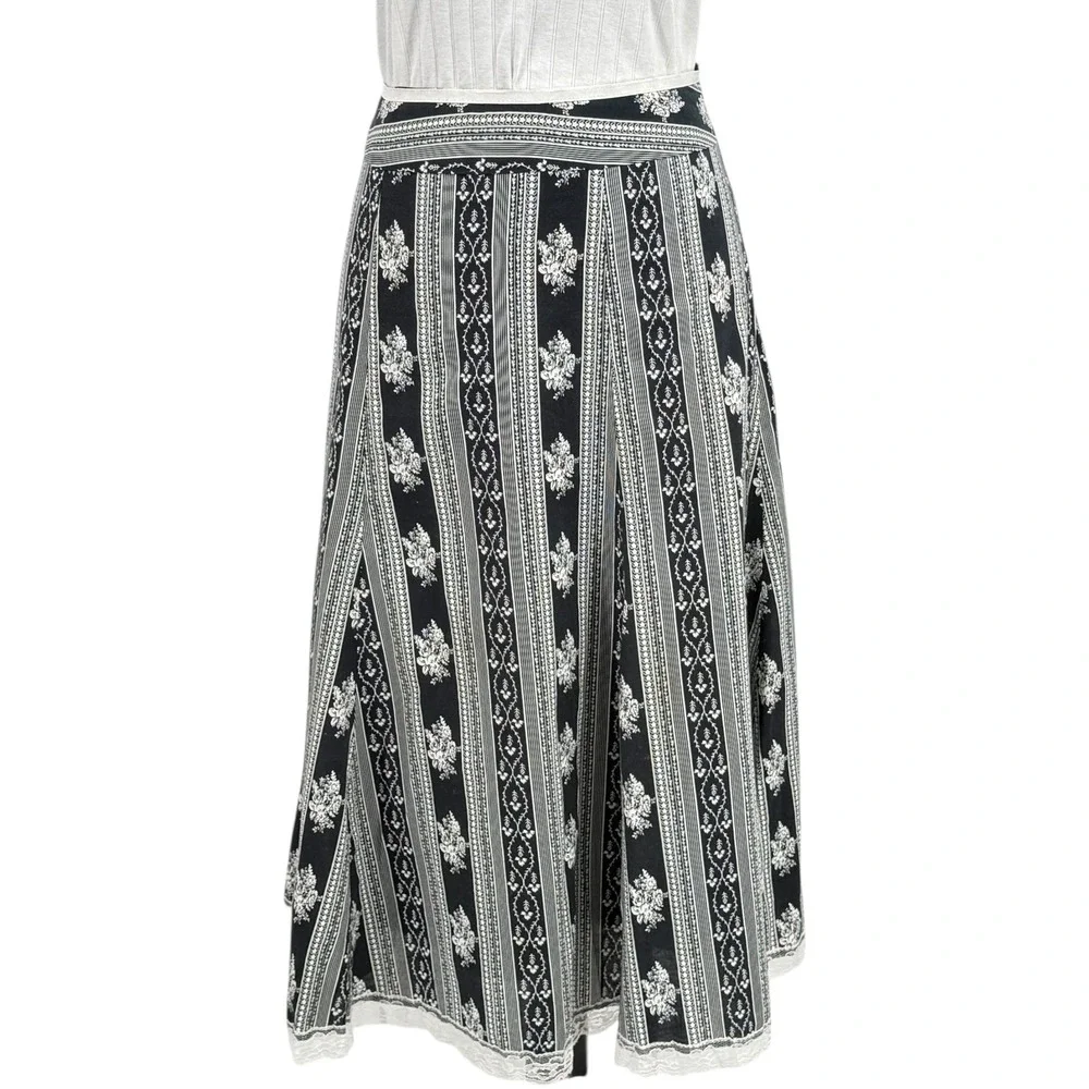 Baranda Women's Skirt‎ Vintage Milkmaid Striped Floral Lace Trim WhimsyGoth 10